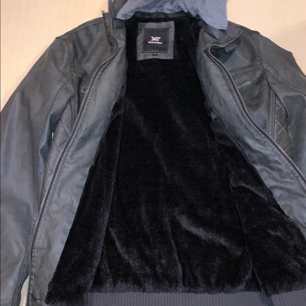 Gray leather jacket with fuzzy inside super warm